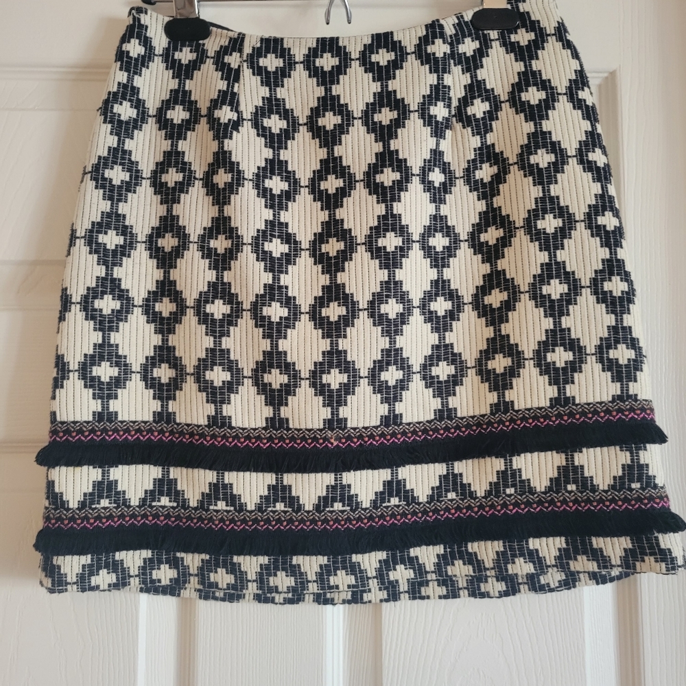 Merona Ivory and Black Ikat Fringe Skirt